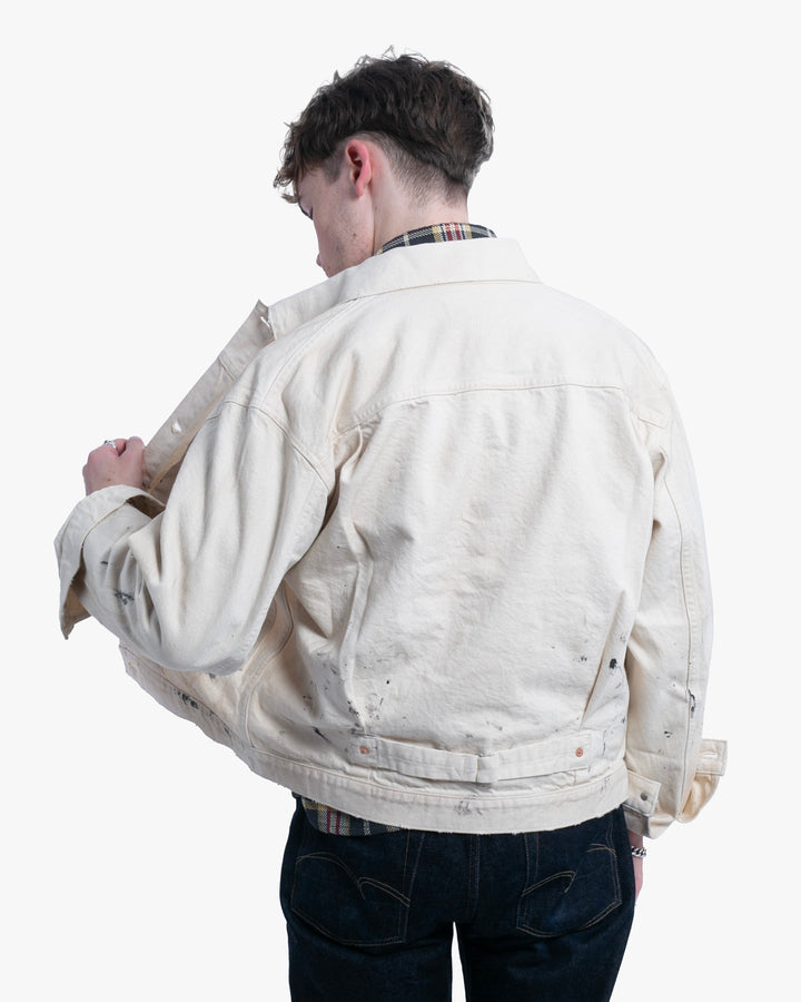 Japanese Repro Denim Jacket, M, John Bull, Ecru with Paint-Splatter Pattern