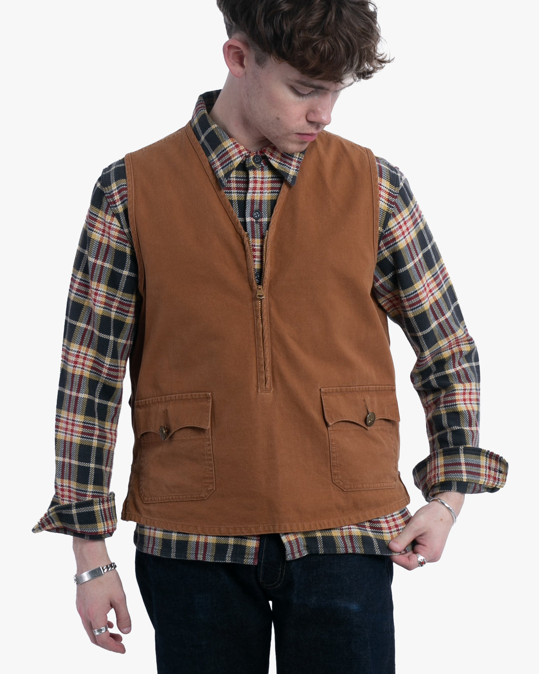 Japanese Repro Pullover Vest, M, Tatamize, Clay