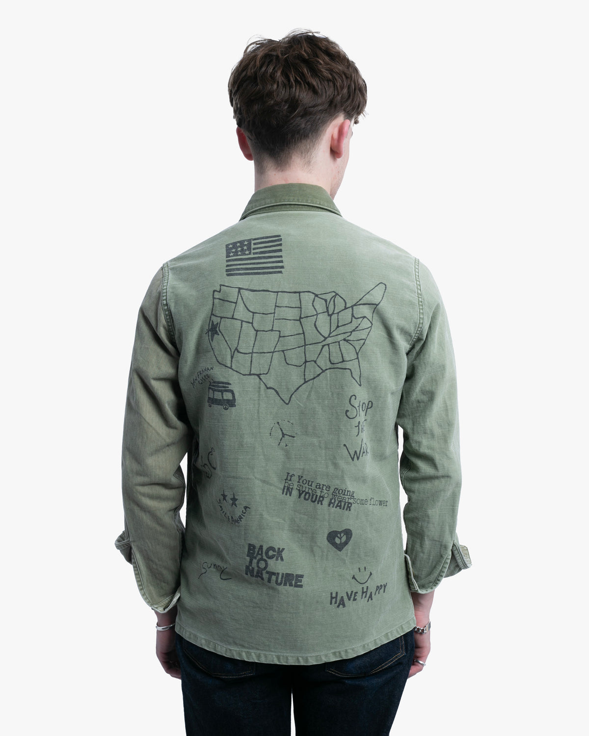 Japanese Repro Military Shirt Jacket, M, Salt Water Cowboy, Graffiti Khaki