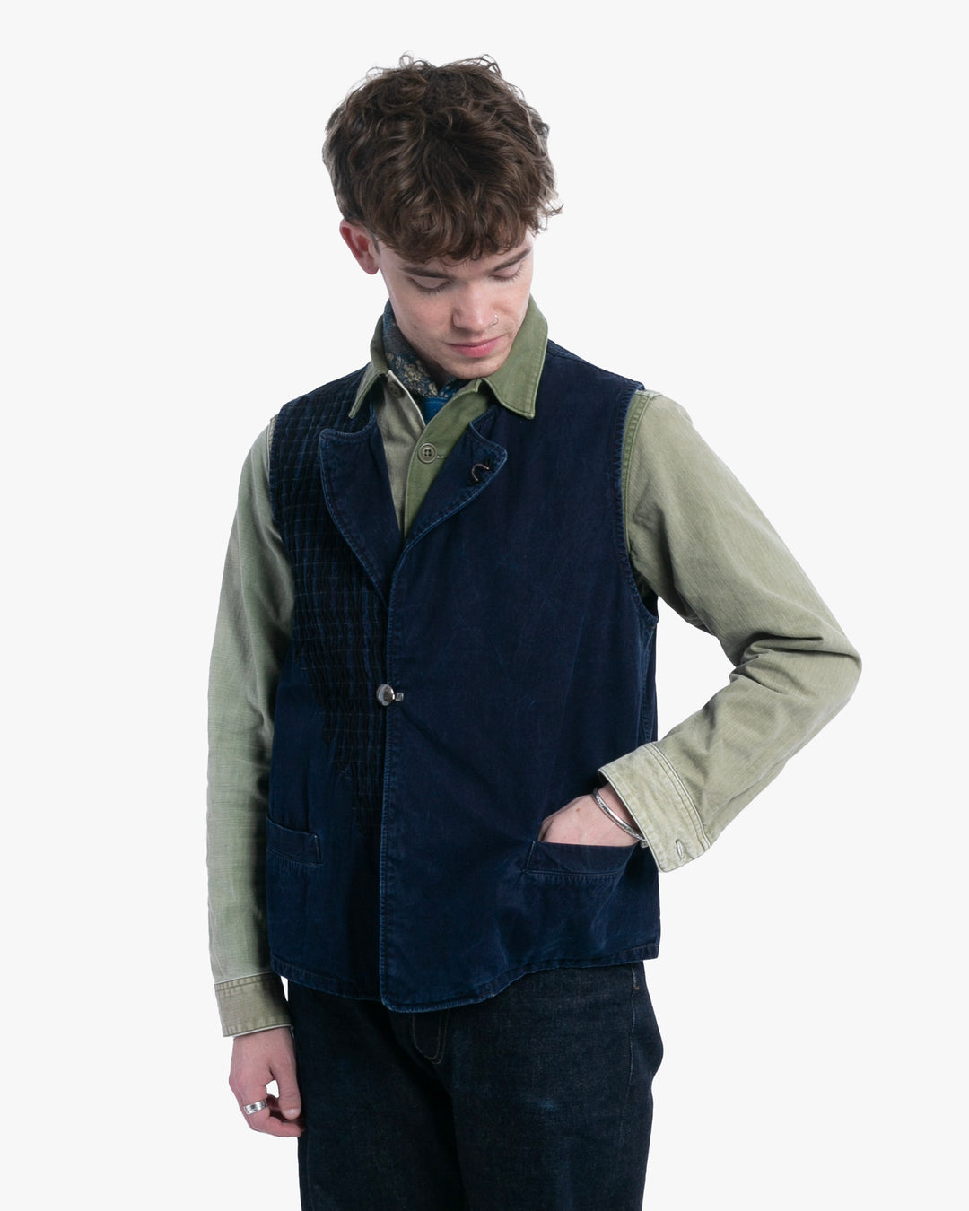 Japanese Repro Vest, L, Kapital, Textured Stitching with Concho Button