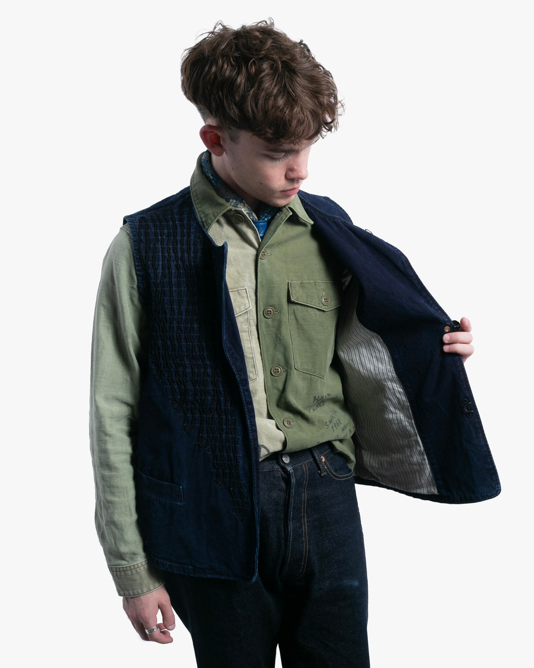 Japanese Repro Vest, L, Kapital, Textured Stitching with Concho Button