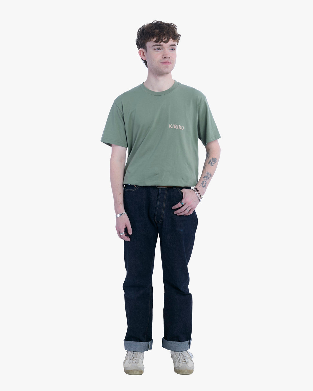 Kiriko Original Tee, 6 oz Cotton, Olive Green with Orange Koi Dragon