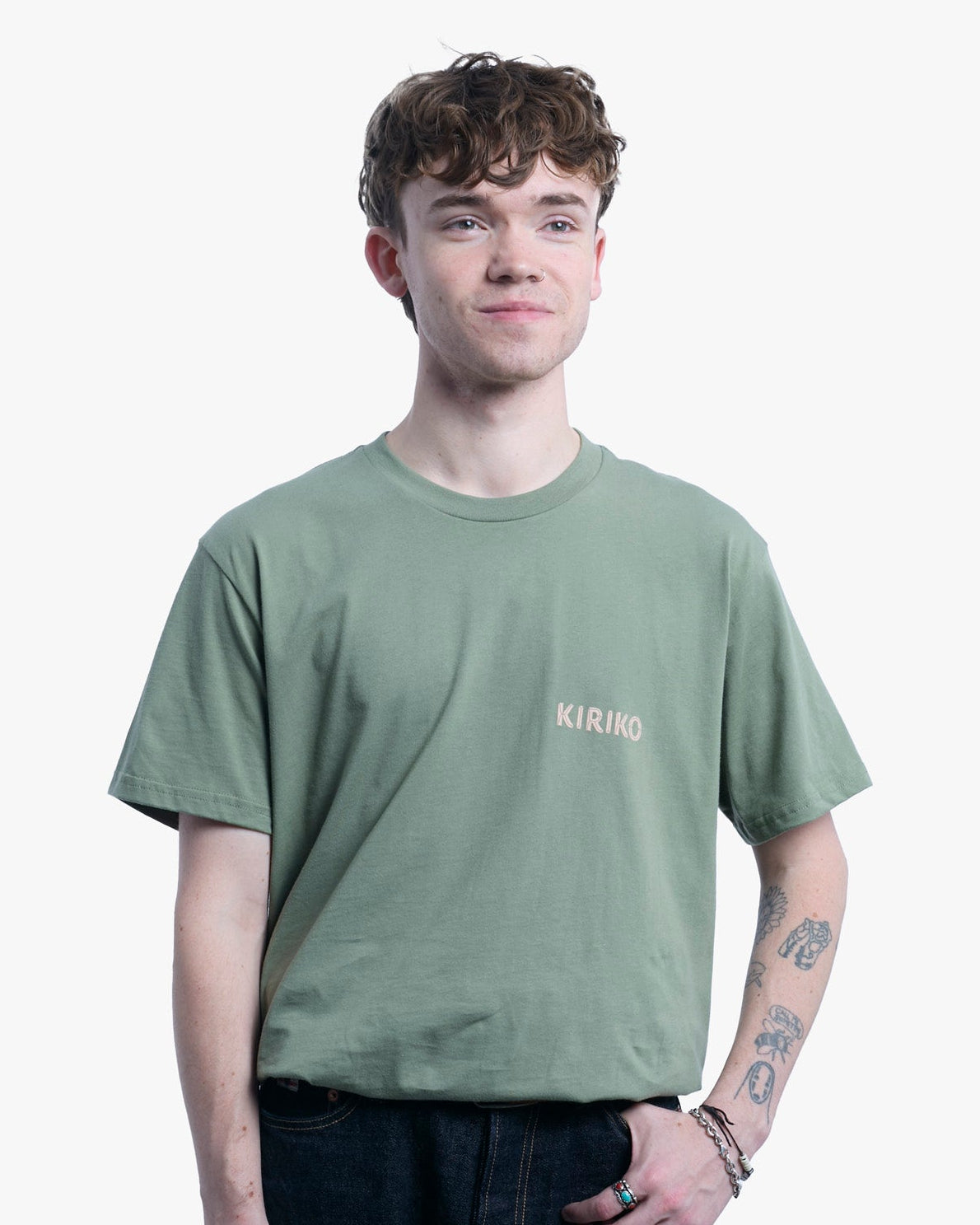 Kiriko Original Tee, olive green with an orange koi dragon graphic