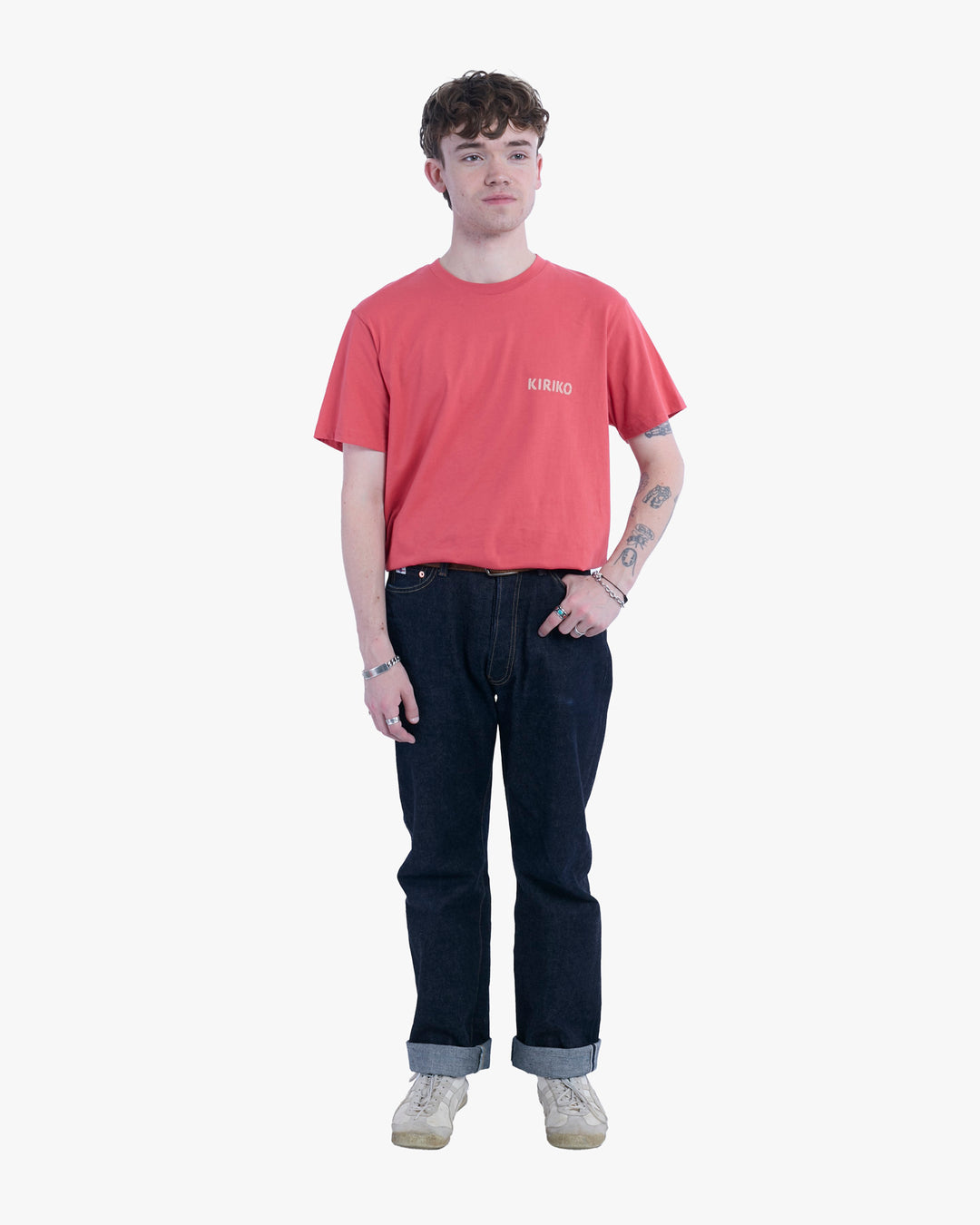 Kiriko Original Tee, 6 oz Cotton, Coral with Blue Koi Dragon