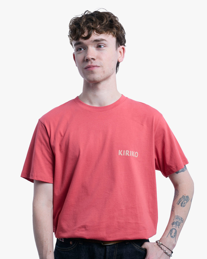 Kiriko Original Tee, 6 oz Cotton, Coral with Blue Koi Dragon