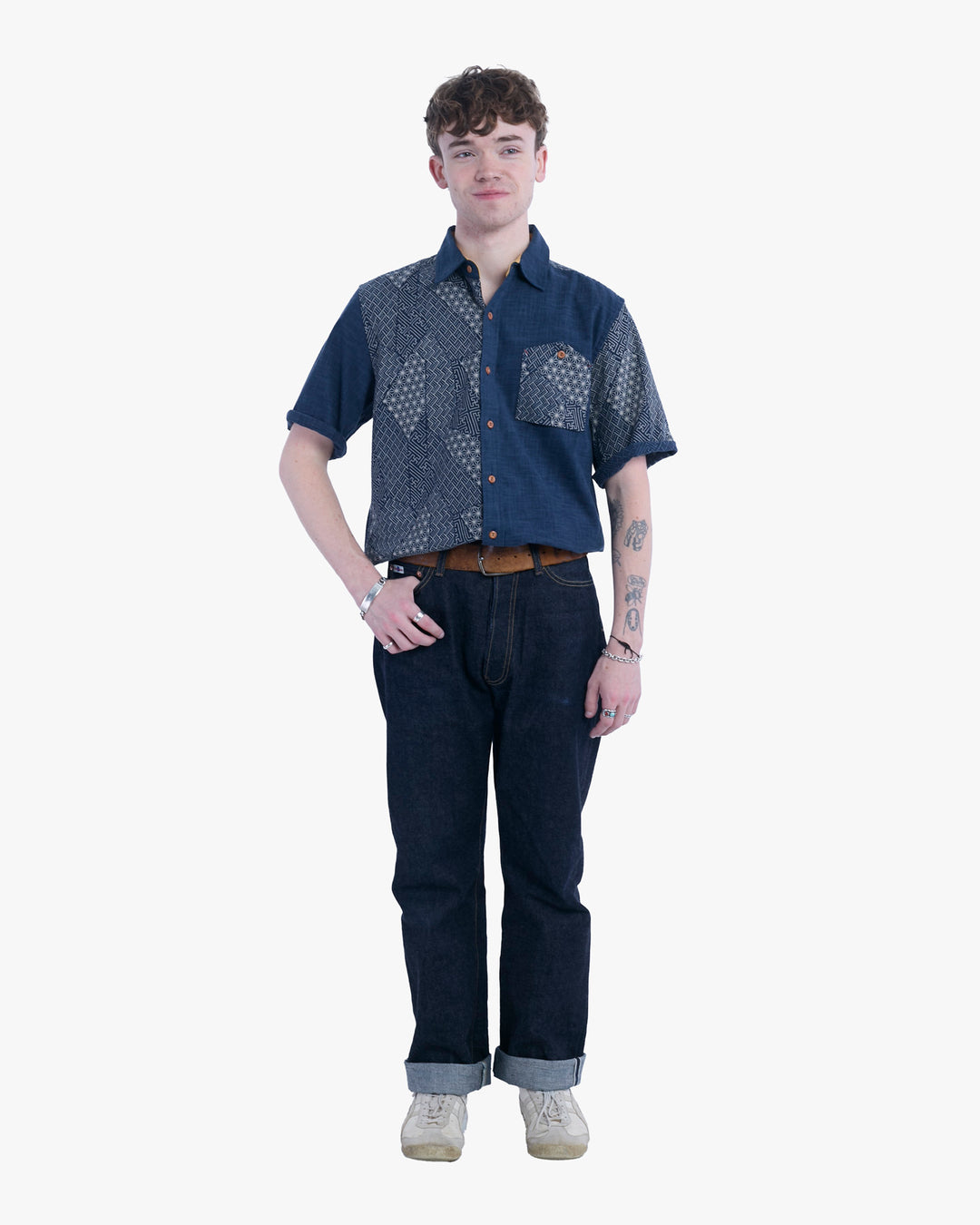 Kiriko Original Button-Up Shirt, Short Sleeve, Indigo Split Small Multi