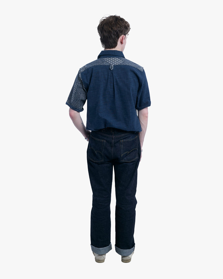 Kiriko Original Button-Up Shirt, Short Sleeve, Indigo Split Small Multi