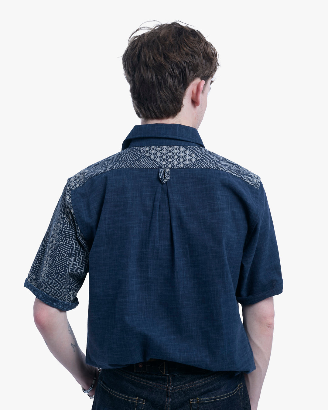 Kiriko Original Button-Up Shirt, Short Sleeve, Indigo Split Small Multi