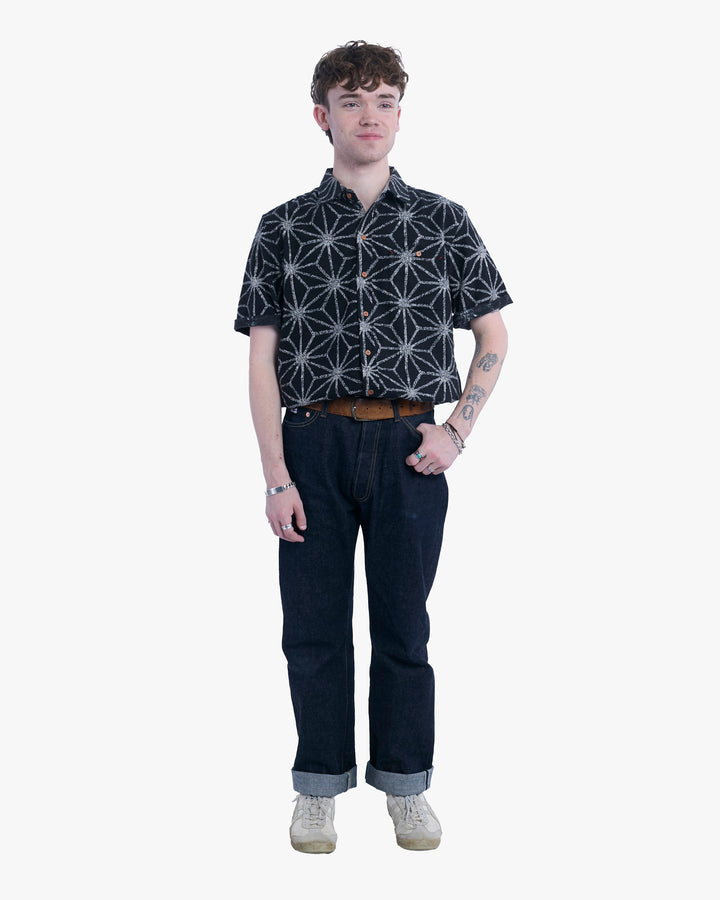 Kiriko Original Button-Up Shirt, Short Sleeve, Black Asanoha