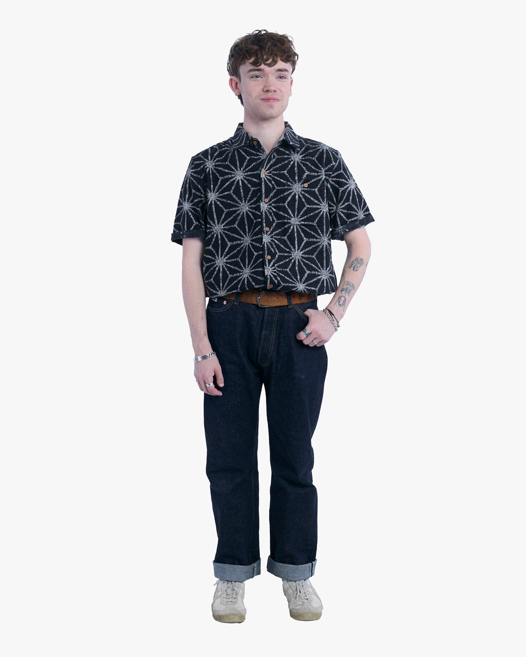 Kiriko Original Button-Up Shirt, Short Sleeve, Black Asanoha