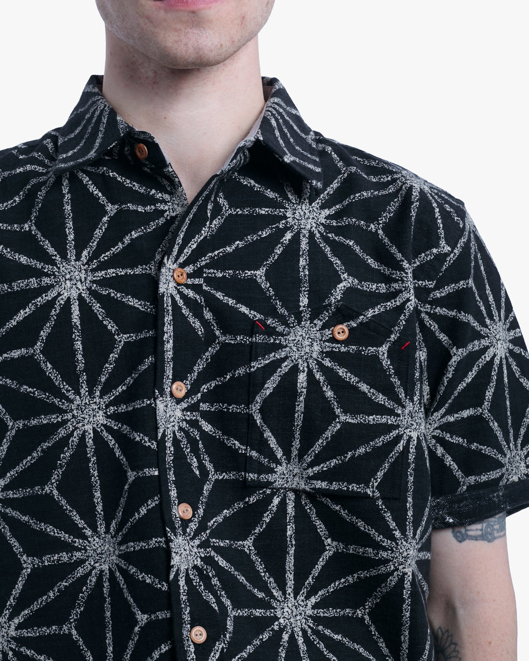 Kiriko Original Button-Up Shirt, Short Sleeve, Black Asanoha