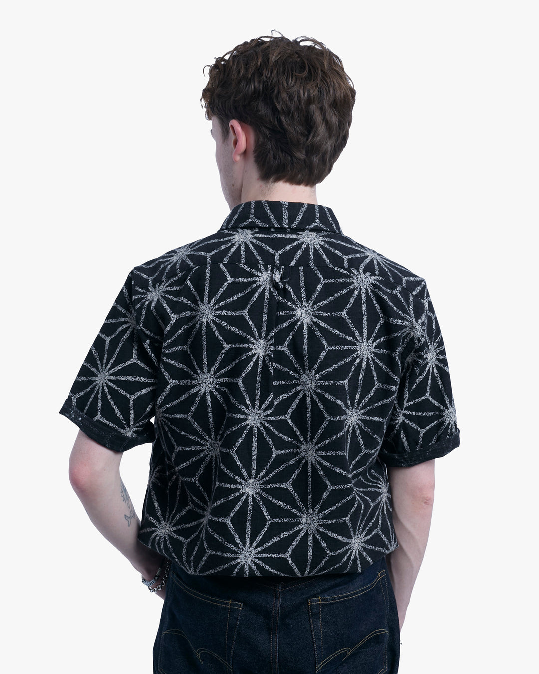 Kiriko Original Button-Up Shirt, Short Sleeve, Black Asanoha