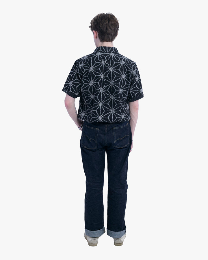 Kiriko Original Button-Up Shirt, Short Sleeve, Black Asanoha