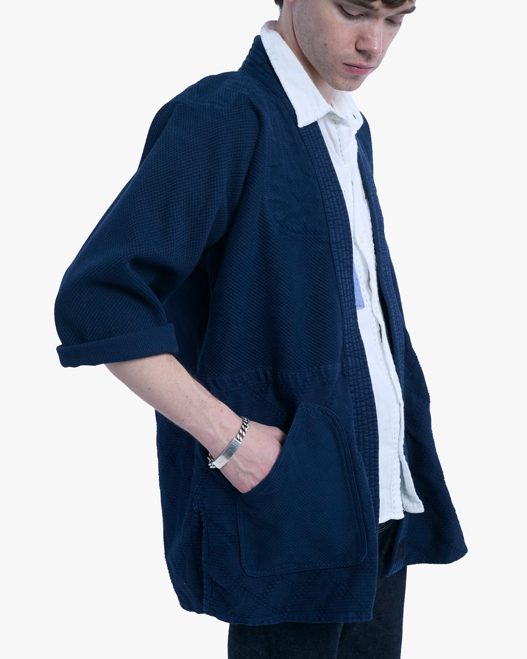 Kiriko Custom Dyed Kendogi Jacket with Pockets, Kokihanada, Sashiori Style A