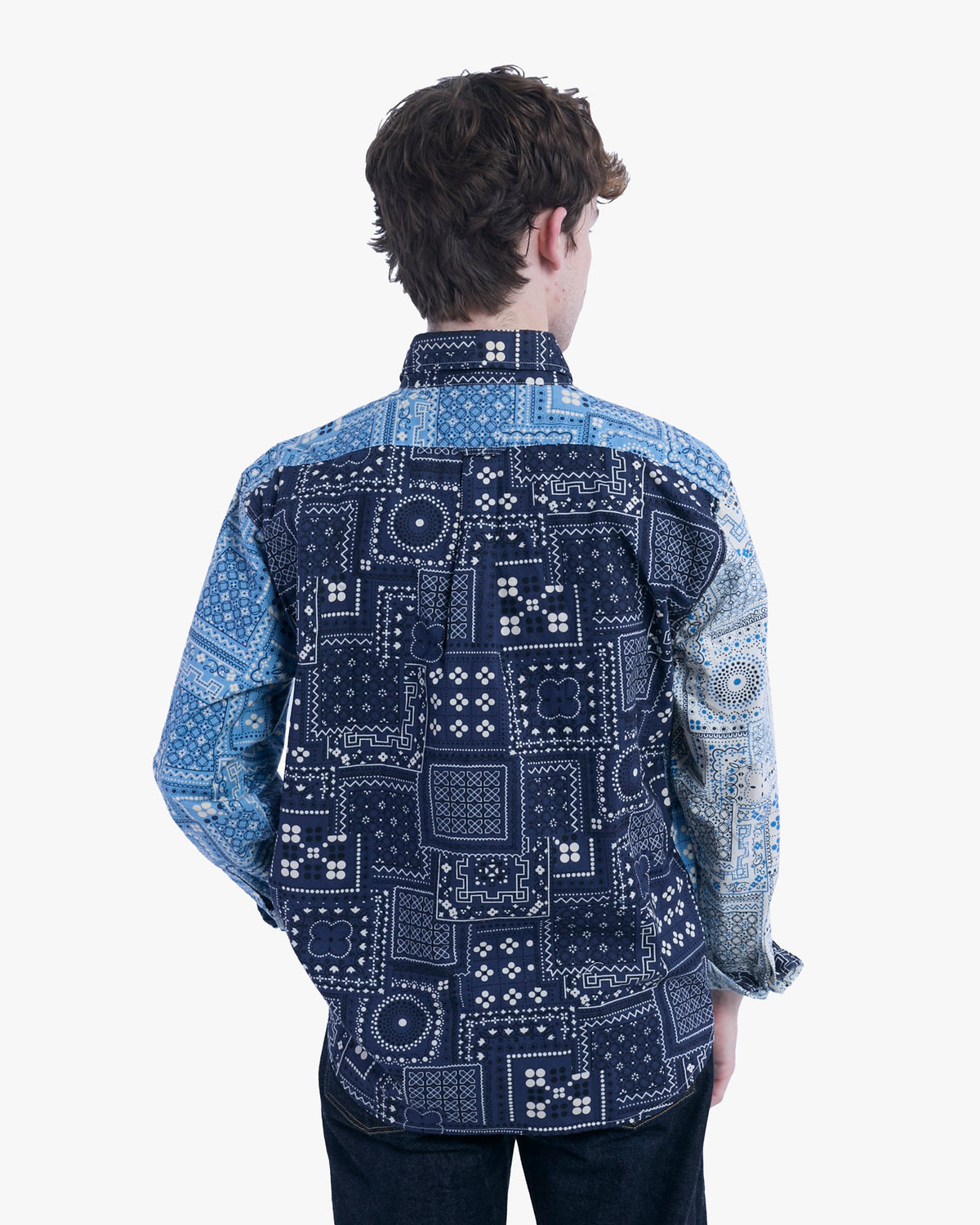Japanese Repro Long-Sleeve Shirt, XL, Pherrow's, Blue and White