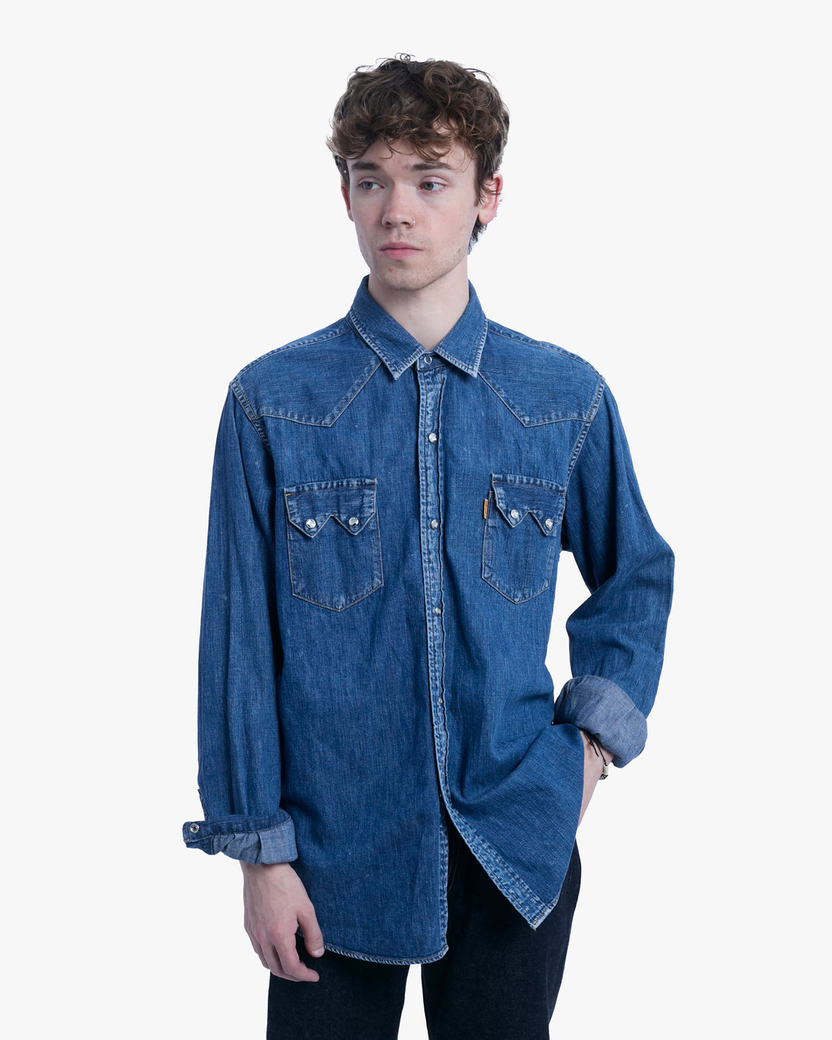 Japanese Repro Long-Sleeve Shirt, L, Standard California, Blue Denim