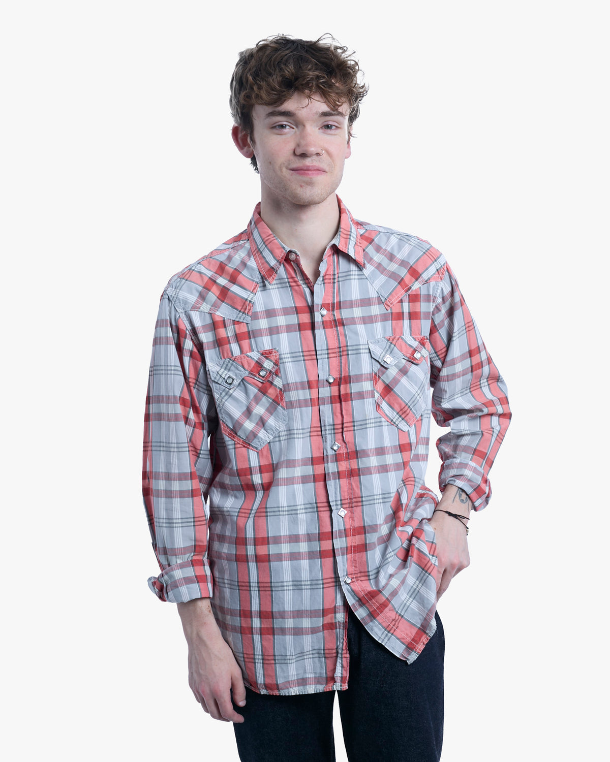 Japanese Repro Long-Sleeve Shirt, M, Real Mccoy, Orange and Grey Plaid