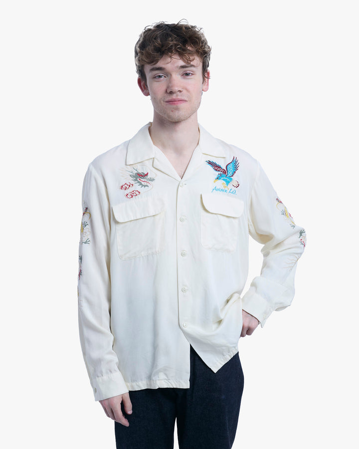 Japanese Repro Long-Sleeve Shirt, L, Avirex, Dragon and Hawk on Ivory