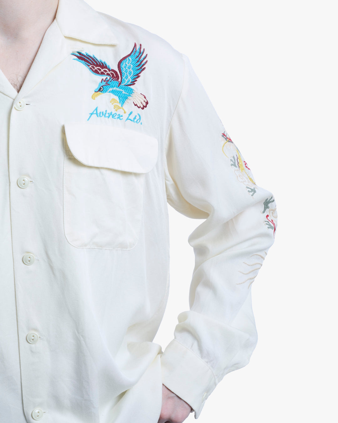 Japanese Repro Long-Sleeve Shirt, L, Avirex, Dragon and Hawk on Ivory