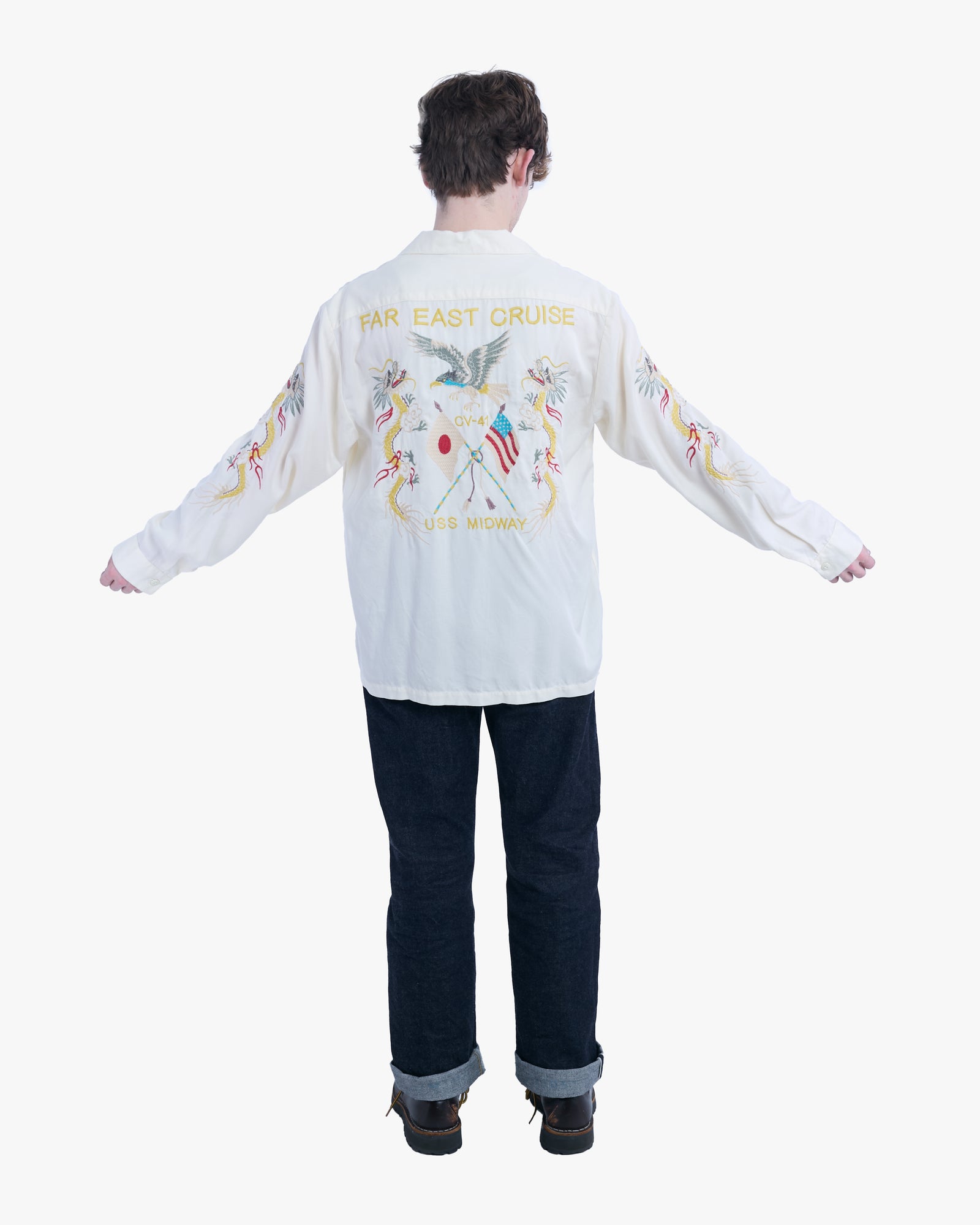 Japanese Repro Long-Sleeve Shirt, L, Avirex, Dragon and Hawk on Ivory