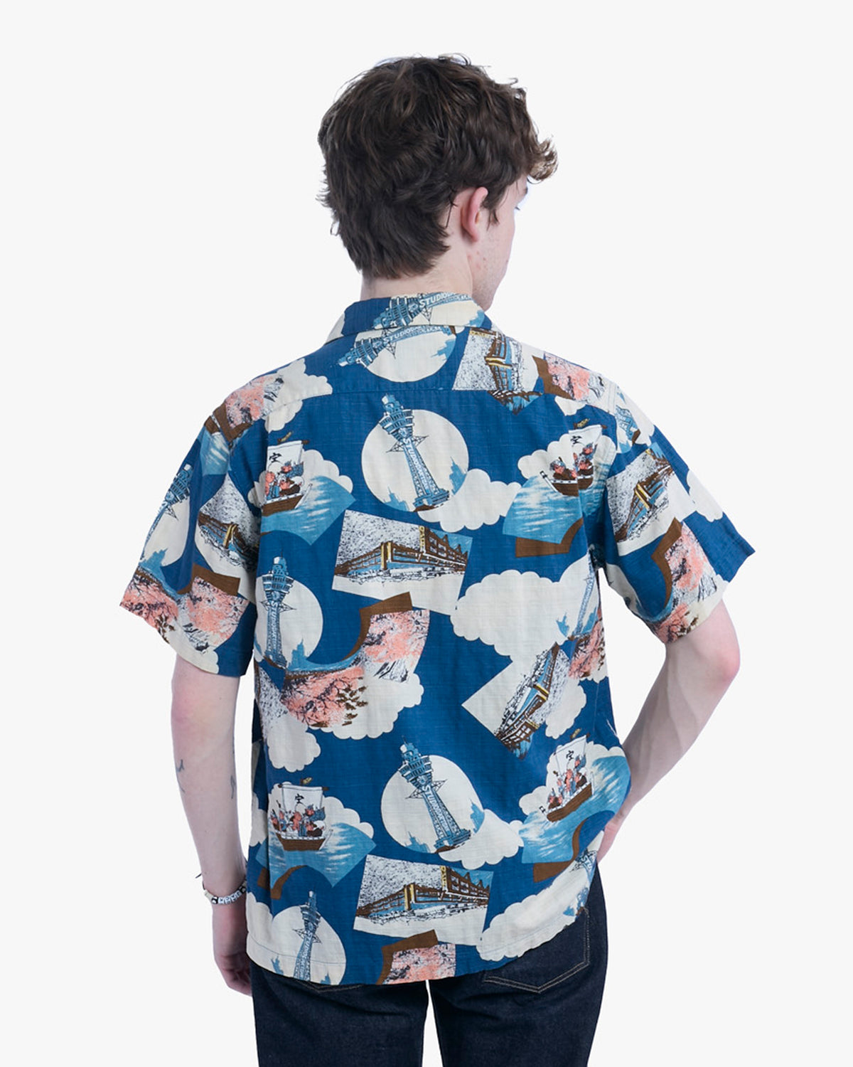 Japanese Repro Shirt, Short Sleeve Aloha Shirt, M, Studio D'Artisan, Pigs Sailing in the Sky