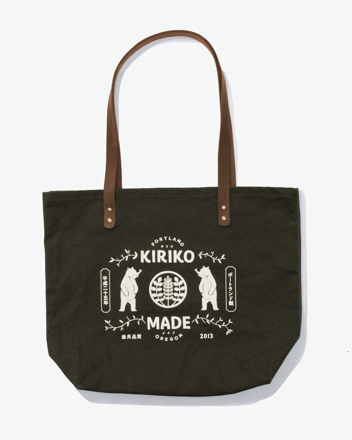 Kiriko Original Large Tote Bag, Canvas, Olive Bear