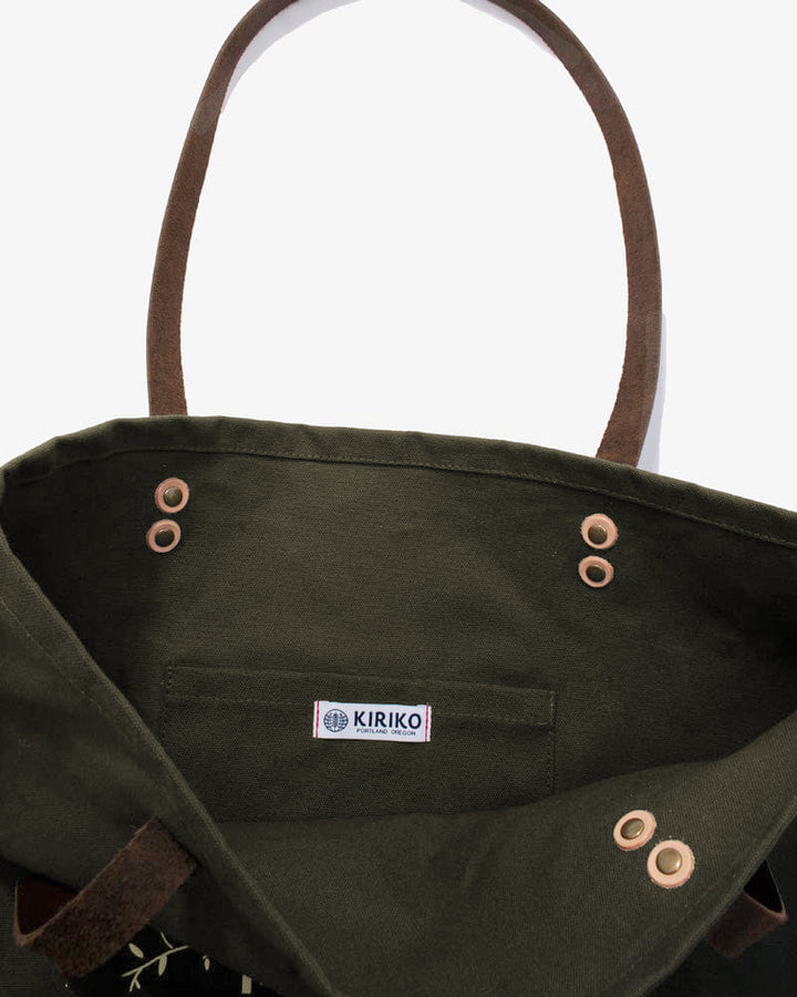 Kiriko Original Large Tote Bag, Canvas, Olive Bear