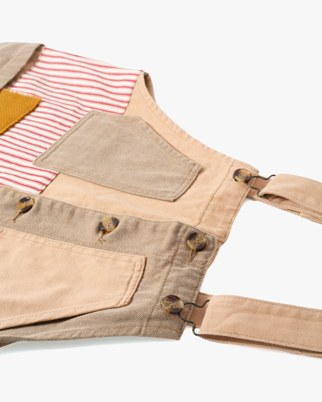 Kiriko Custom Patched Overalls, Colorblock Canvas, Tan