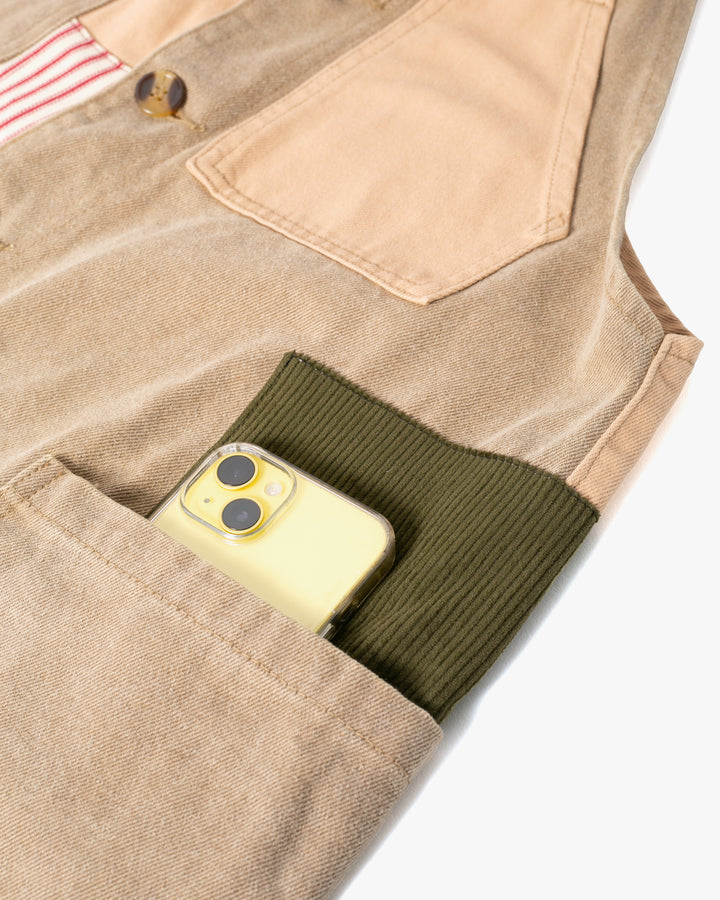 Kiriko Custom Patched Overalls, Colorblock Canvas, Tan