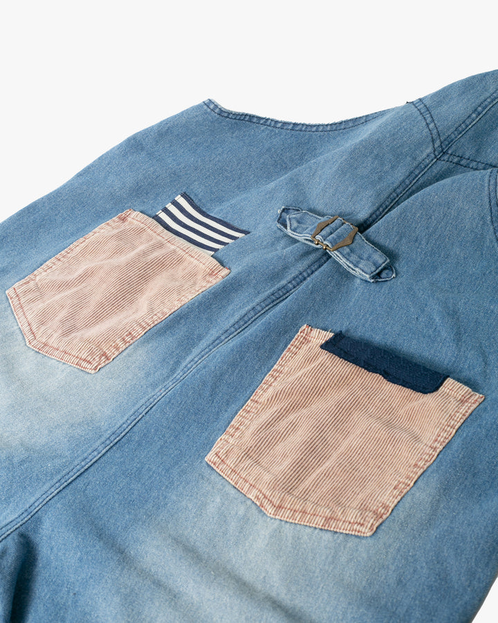 Kiriko Custom Patched Overalls, Colorblock Denim 
