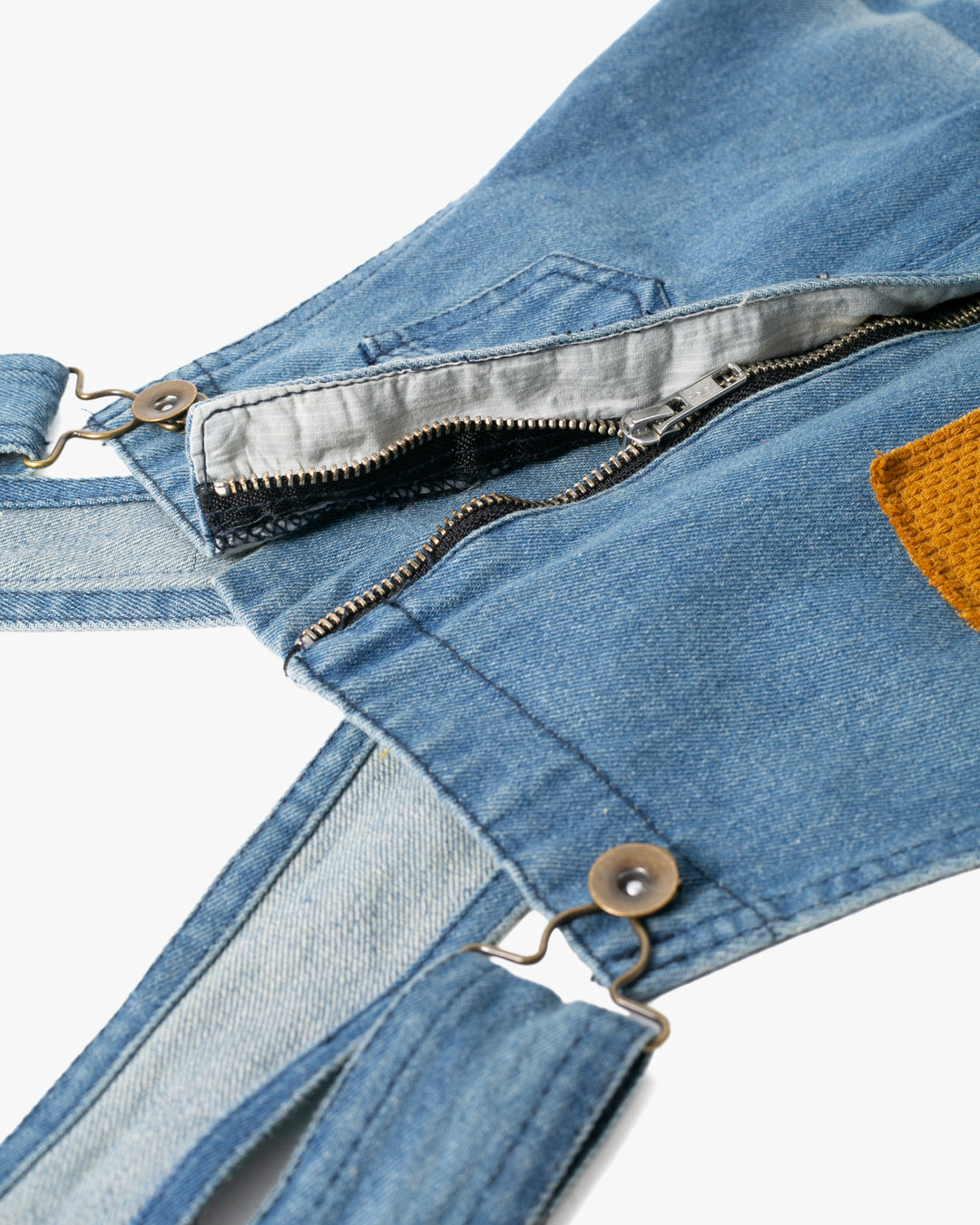 Kiriko Custom Patched Overalls, Colorblock Denim 