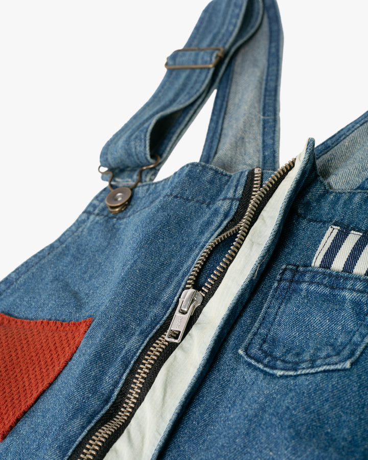 Kiriko Custom Patched Overalls, Colorblock Denim 
