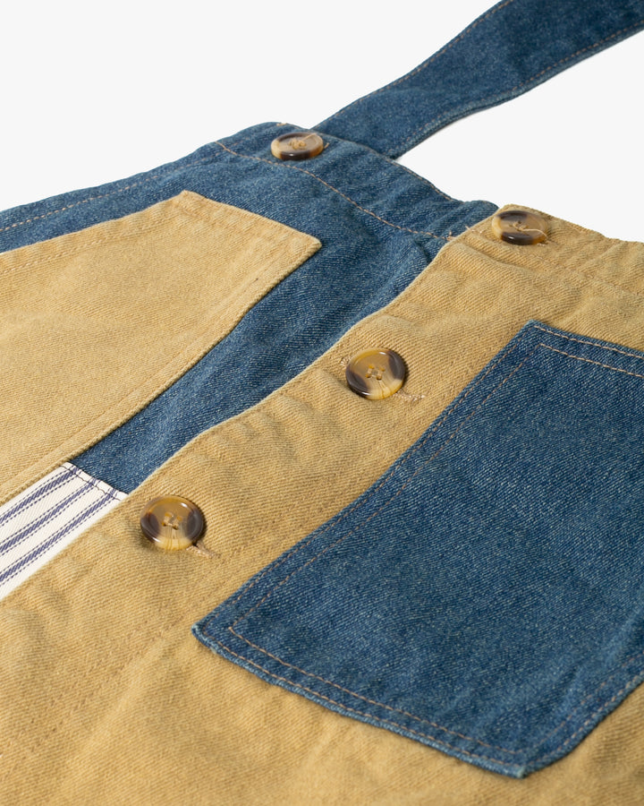 Kiriko Custom Patched Overalls, Colorblock Denim 