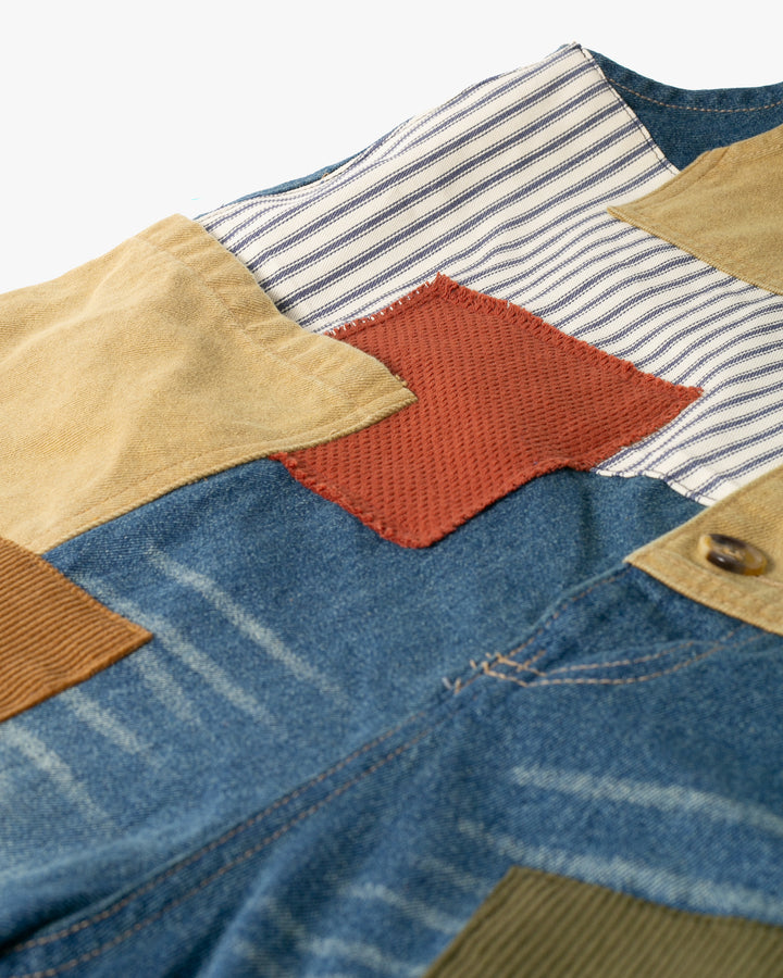 Kiriko Custom Patched Overalls, Colorblock Denim 