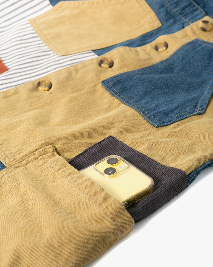 Kiriko Custom Patched Overalls, Colorblock Denim 