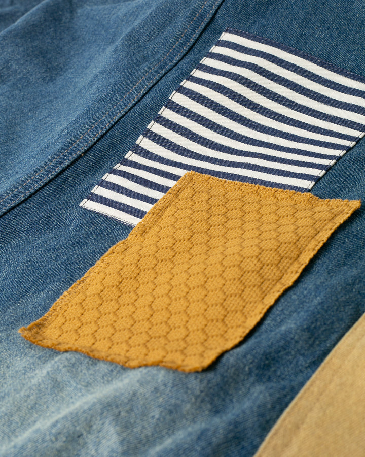 Kiriko Custom Patched Overalls, Colorblock Denim 