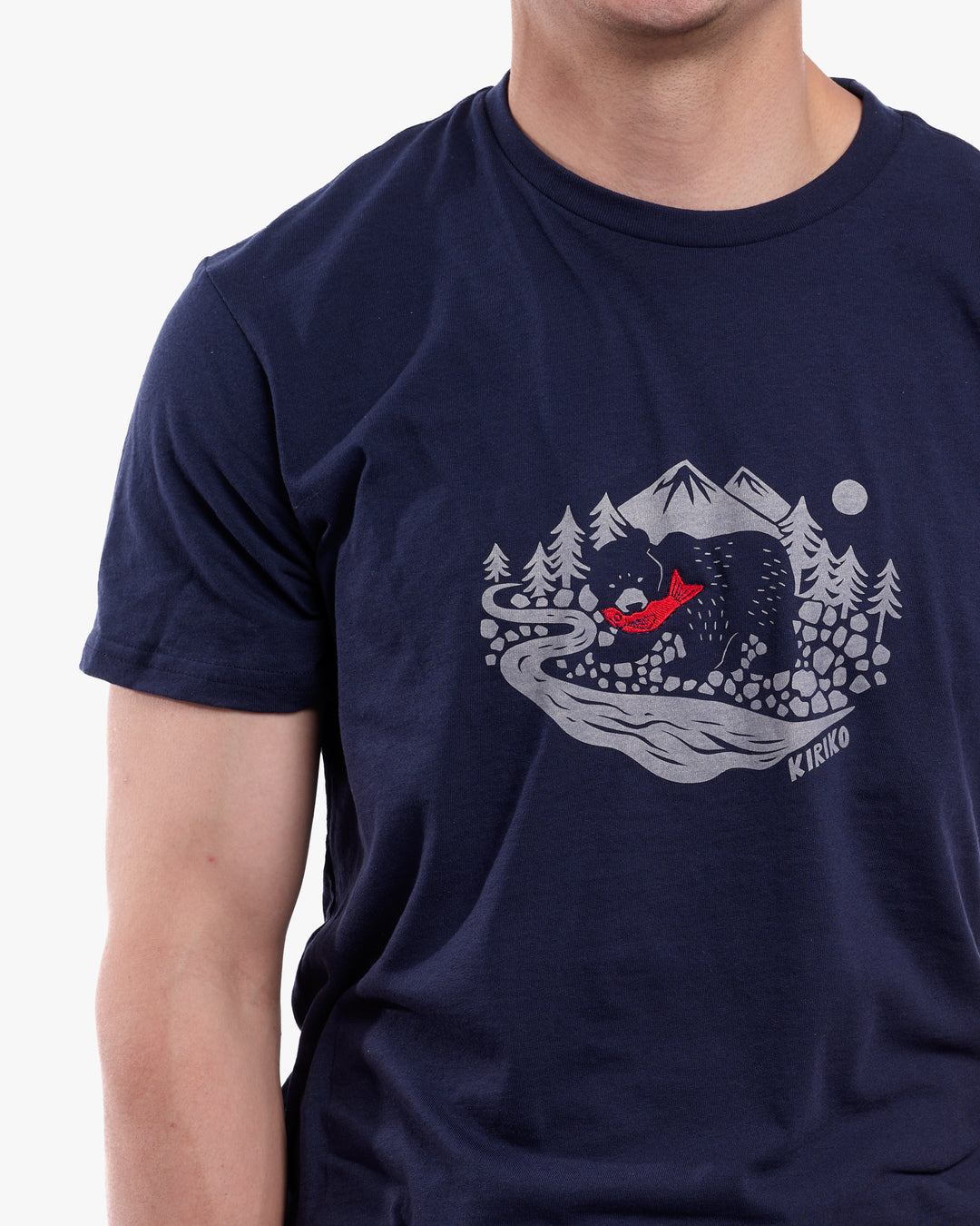 Kiriko Original Tee, 4 oz. US Made, Kuma with Embroidered Fish, Navy
