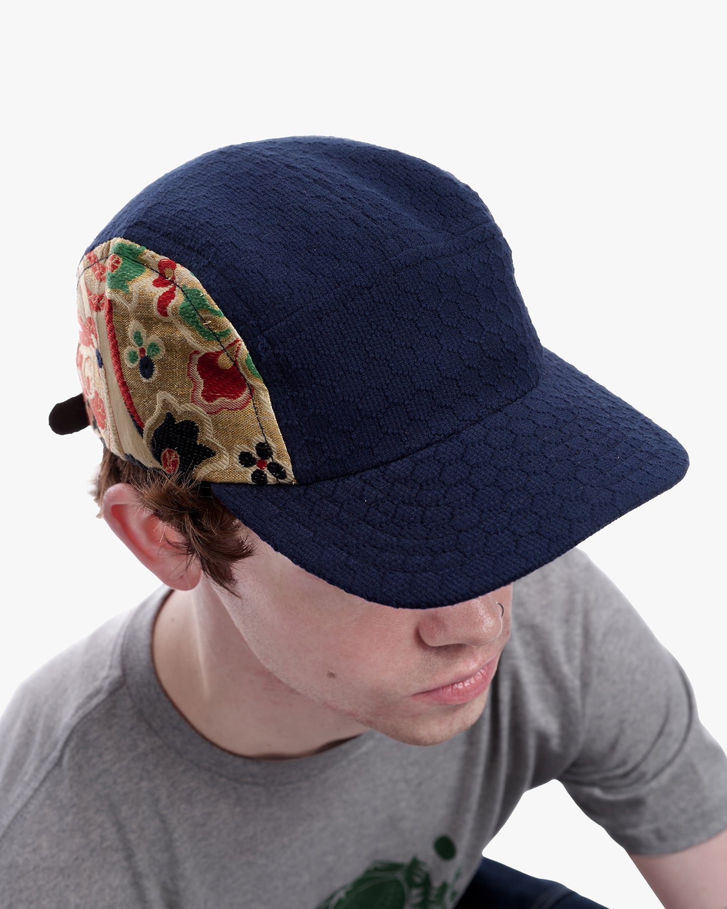 Kiriko Original Cap, 5-Panel, Kikkou Sashi-Ori & Maru-Obi, Navy with Gold Floral