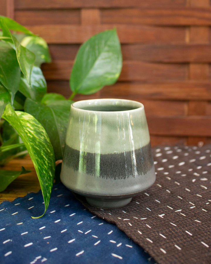 Kelly Pottery Yunomi, Olive with Dipped Gray