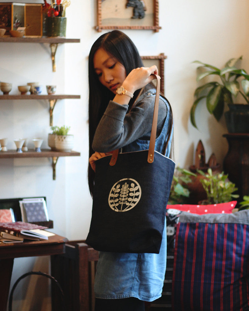 Kiriko Original Small Tote Bag, Selvedge Denim, Indigo Logo