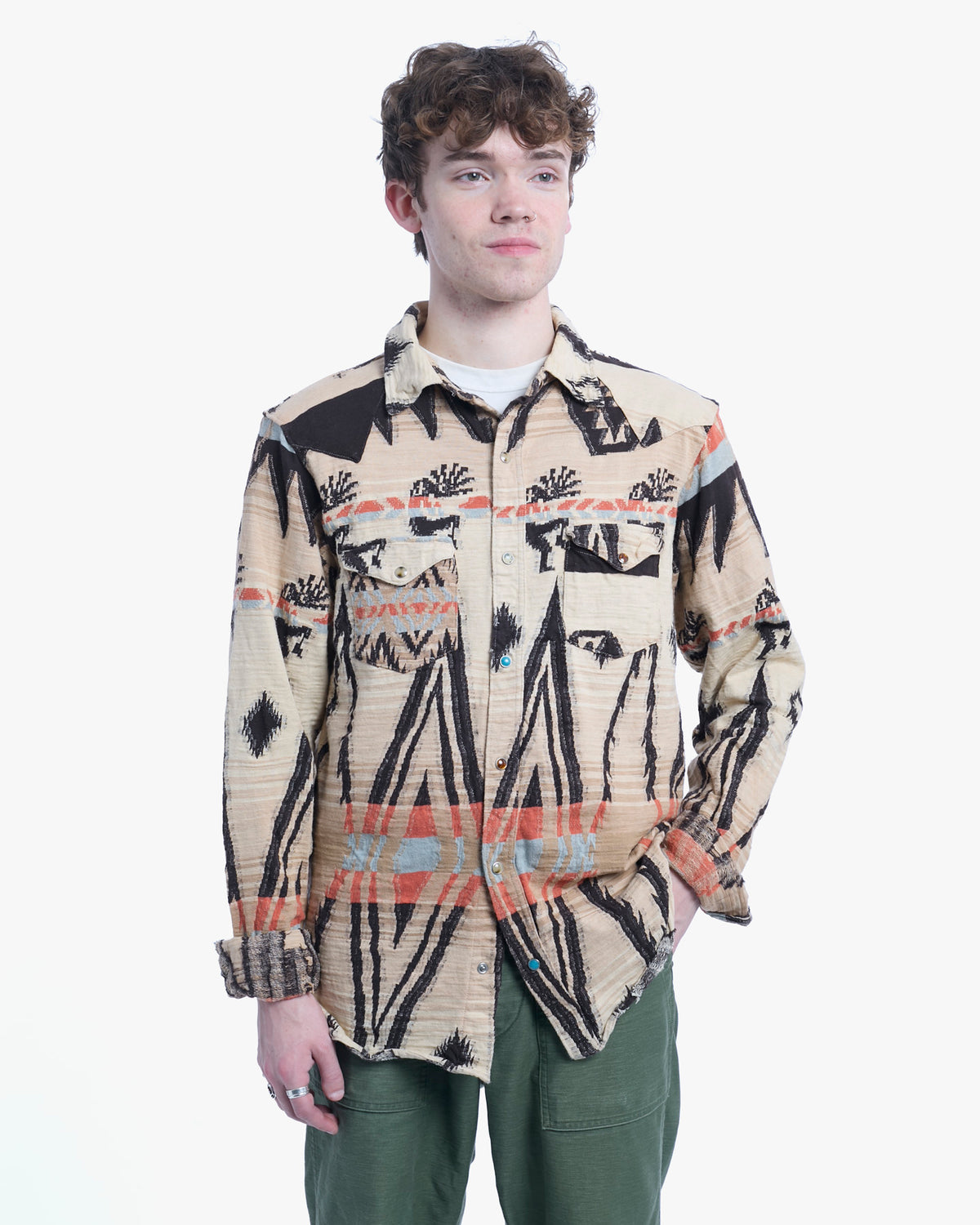 Japanese Repro Shirt, XL, Kapital, Cream with Geometric Details