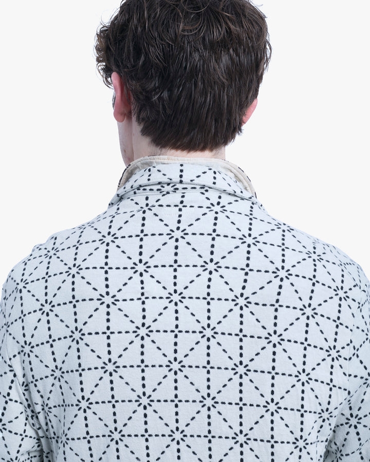 Japanese Repro Chore Coat, XL, Kapital, White with Black Geometric Pattern