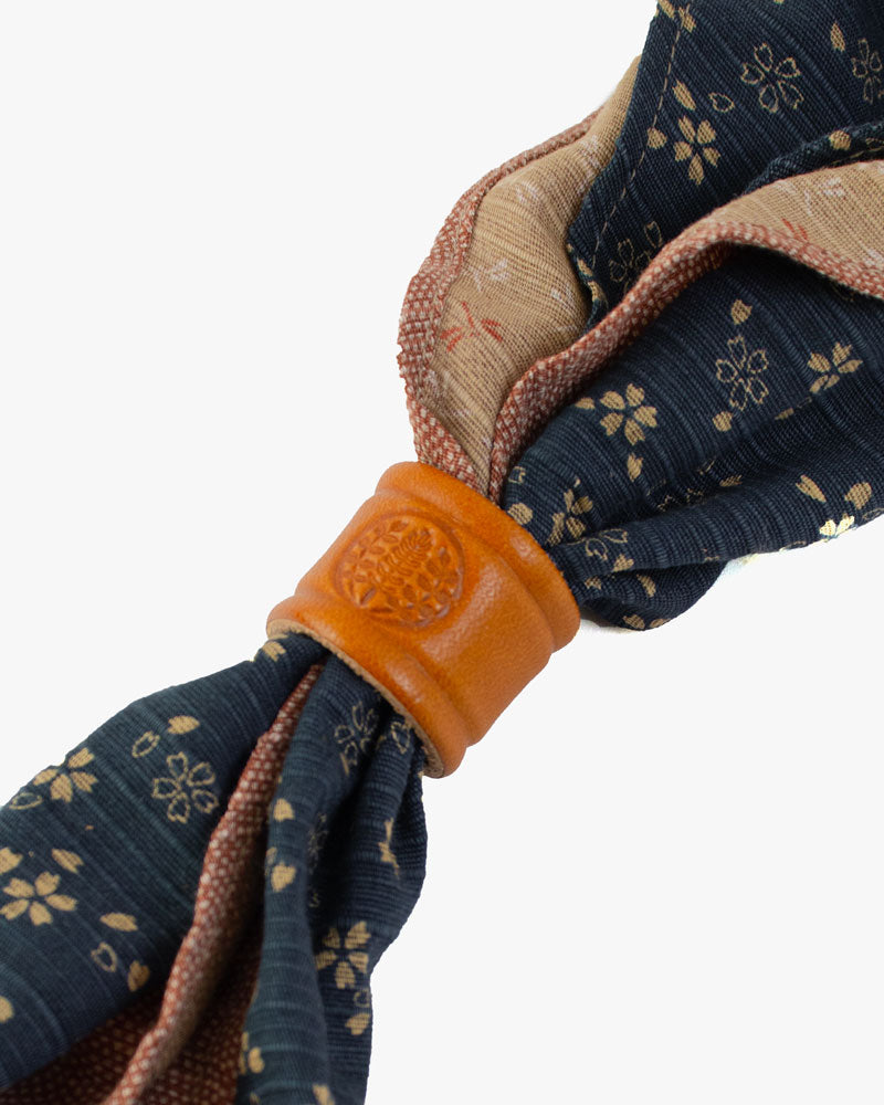 Kiriko Original Split Neckerchief, Blue Sakura and Beige Tonbo