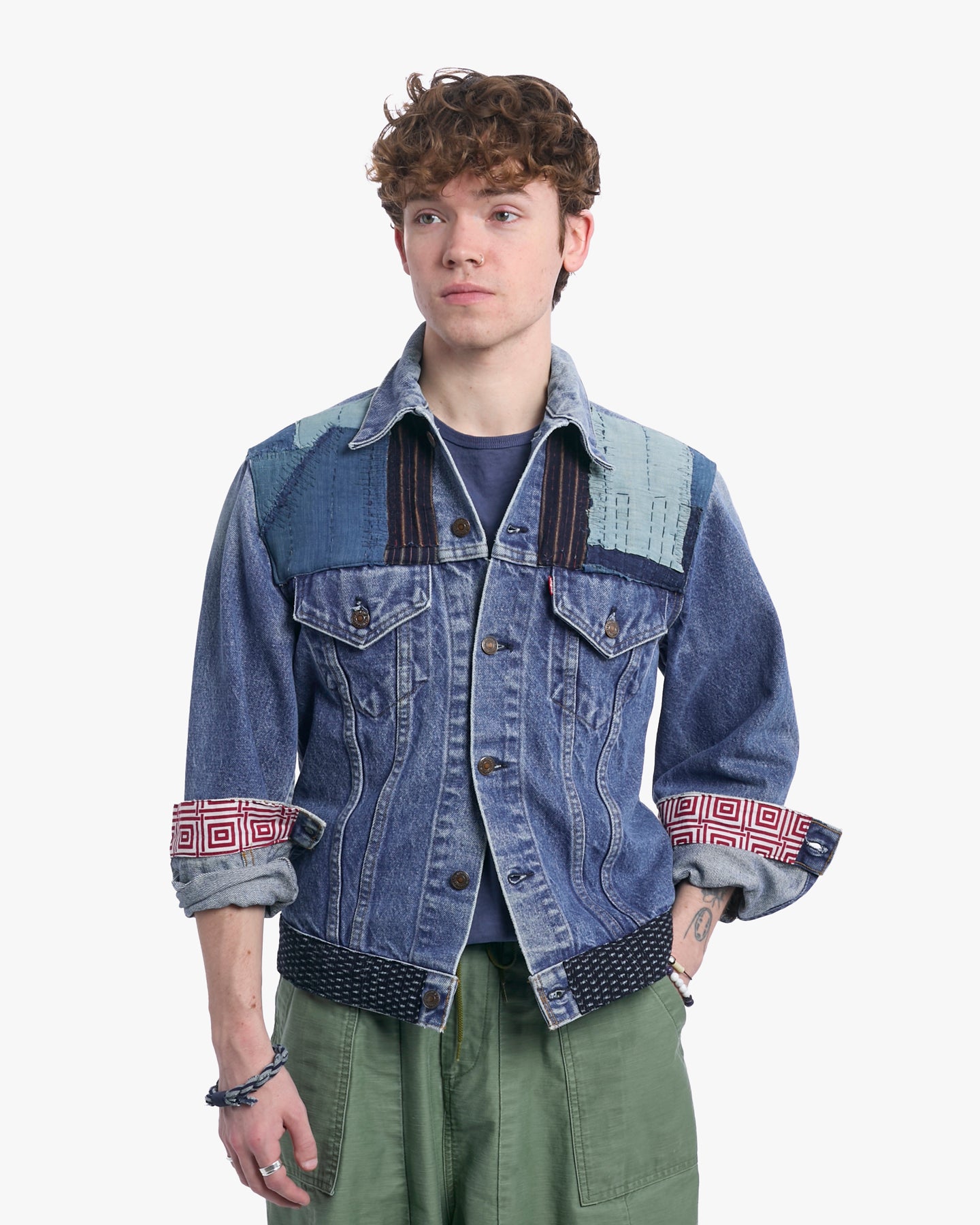 Kiriko Custom, Vintage Levi's Jacket, Patched with Shades of Blue with Maekake Apron