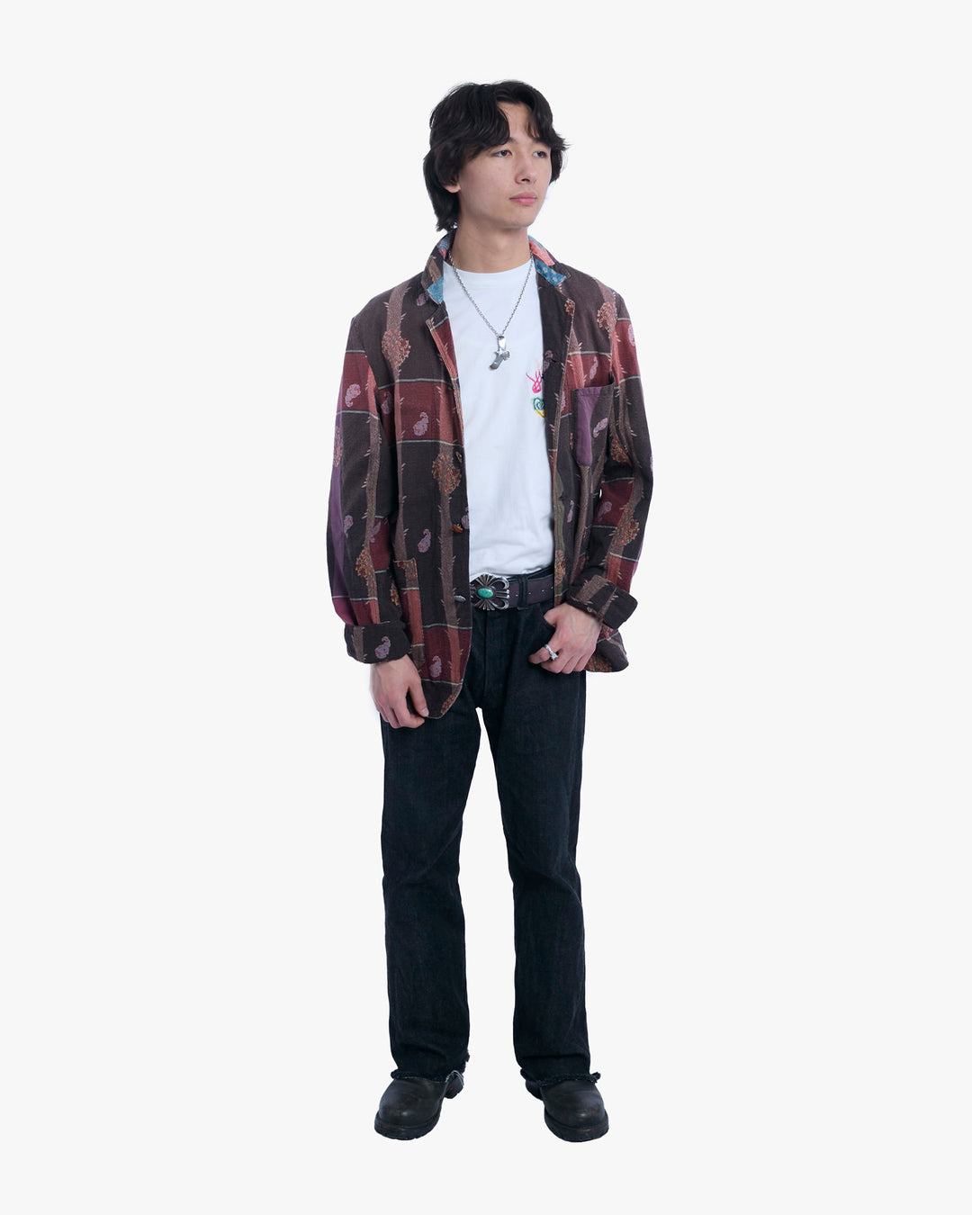 Japanese Repro Shirt, M, Kapital, Striped Red and Brown with Paisley Details
