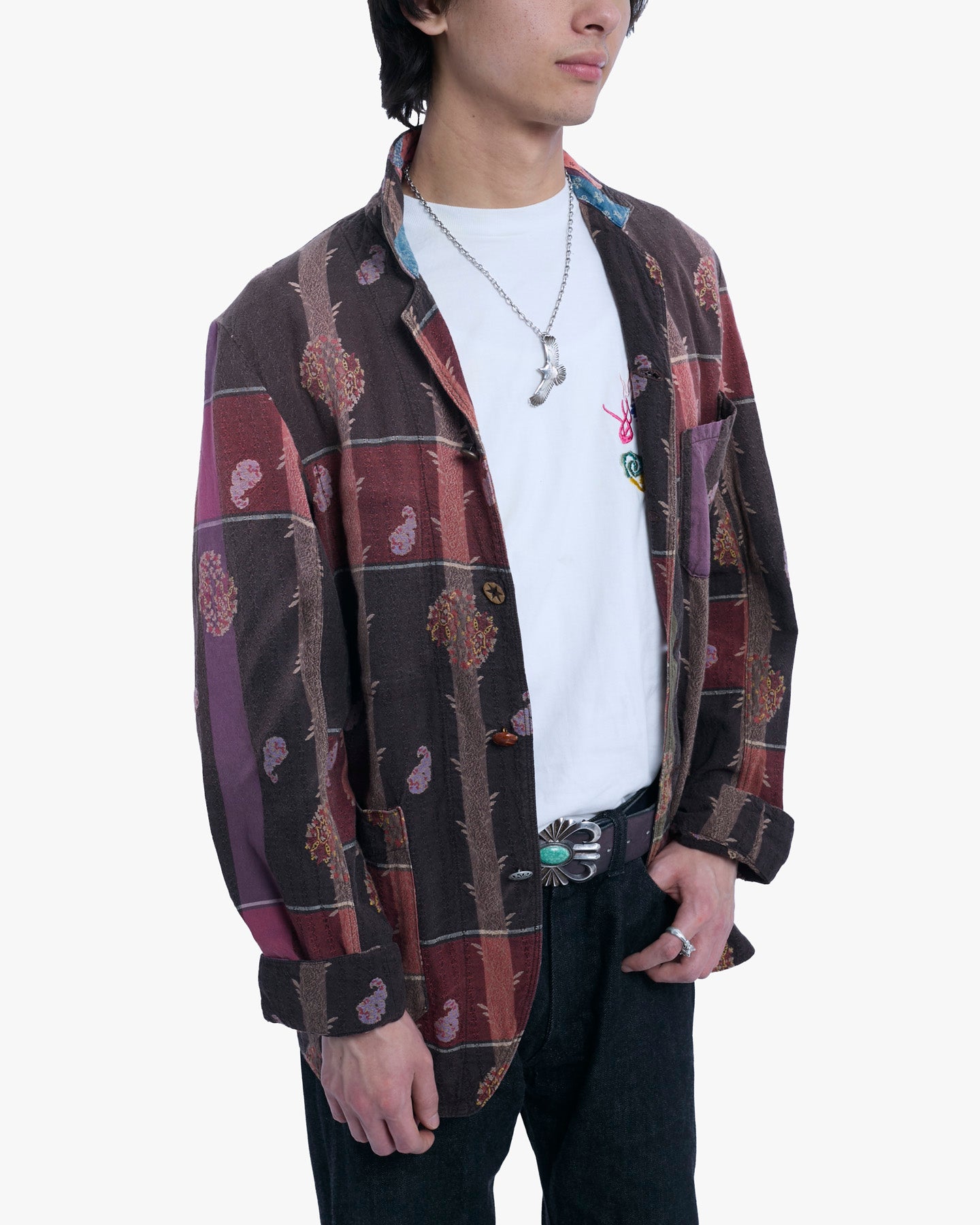 Japanese Repro Shirt, M, Kapital, Striped Red and Brown with Paisley Details