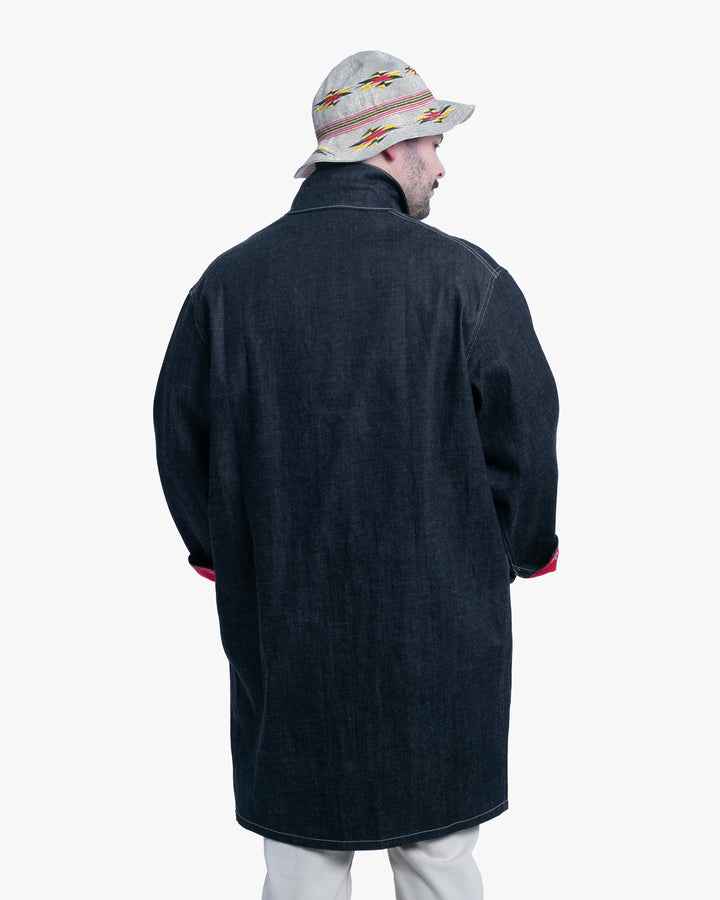 Japanese Repro Denim Chore Coat, S, Kapital, Dark Wash with Zipper and Red Accents