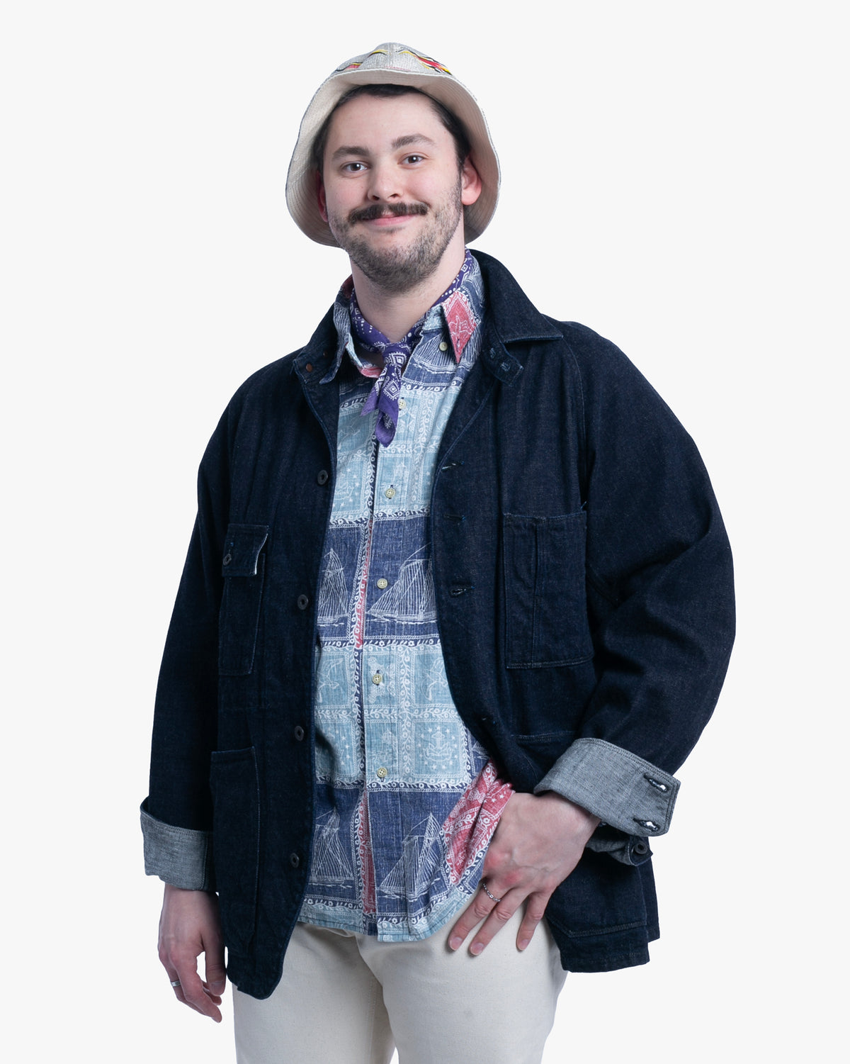 Japanese Repro Denim Chore Coat, XL, Kapital, Dark Wash with Metal Buttons