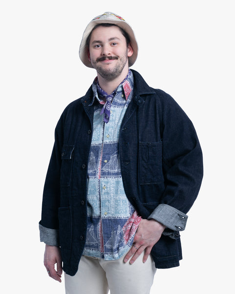 Japanese Repro Denim Chore Coat, XL, Kapital, Dark Wash with Metal