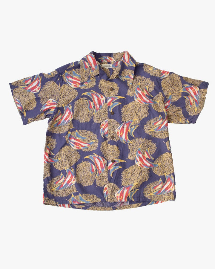 Japanese Repro Shirt, Aloha Short Sleeve, Land Of Aloha Brand, Purple Angel Fish - M